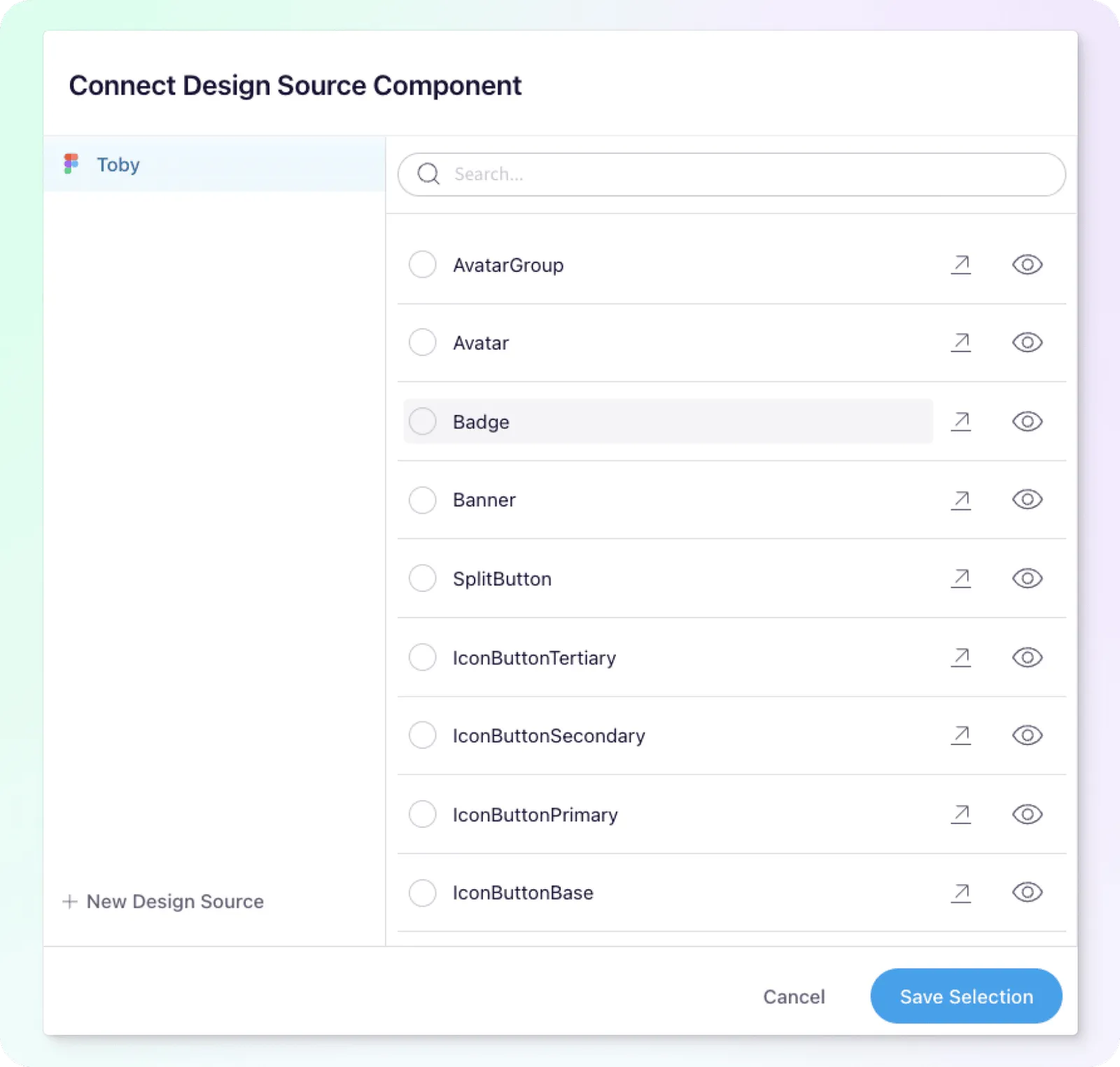 Component selection modal